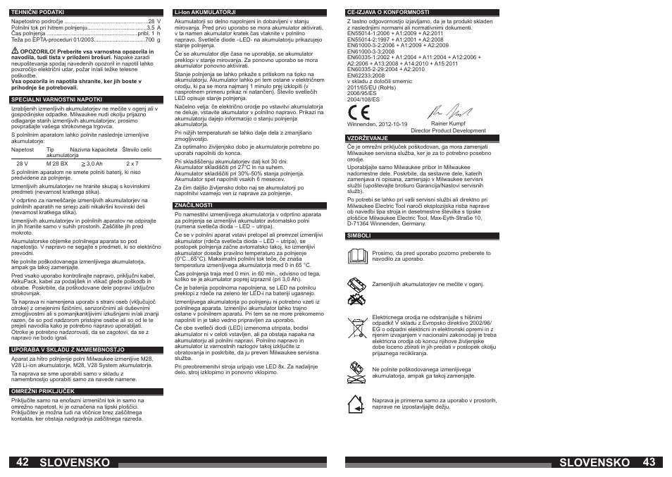 42 43 slovensko slovensko | Milwaukee M28 C User Manual | Page 22 / 33