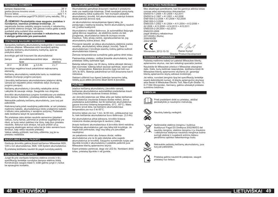 48 49 lietuviškai lietuviškai | Milwaukee M28 C User Manual | Page 25 / 33