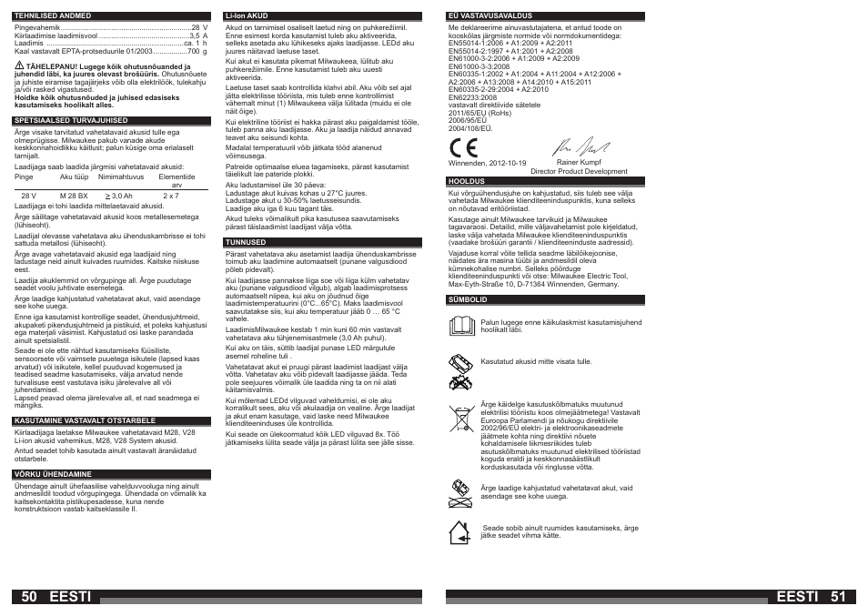 50 51 eesti eesti | Milwaukee M28 C User Manual | Page 26 / 33