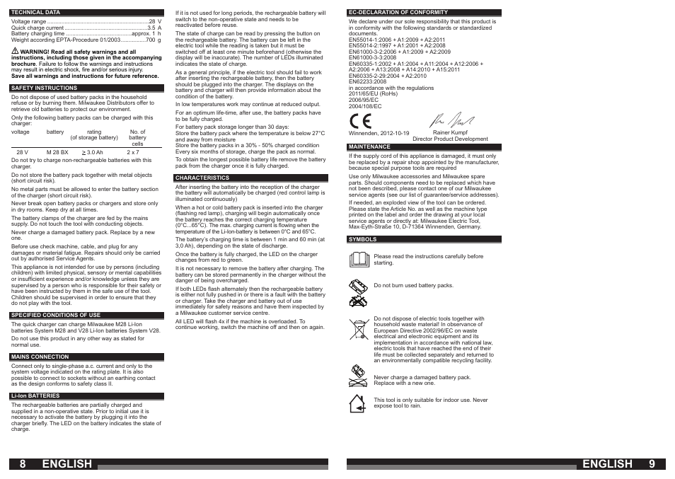 89 english english | Milwaukee M28 C User Manual | Page 5 / 33