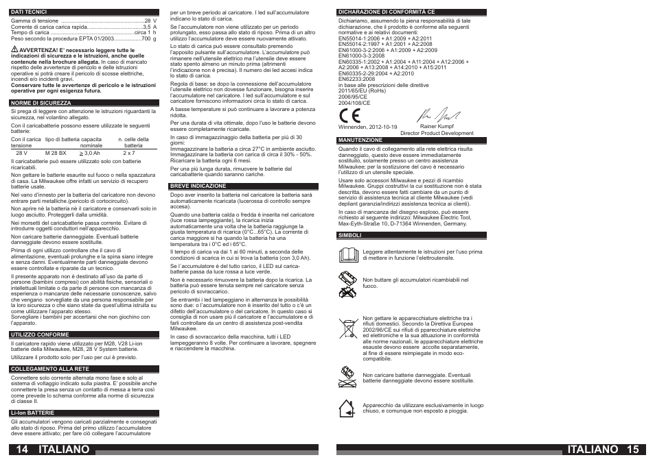 14 15 italiano italiano | Milwaukee M28 C User Manual | Page 8 / 33