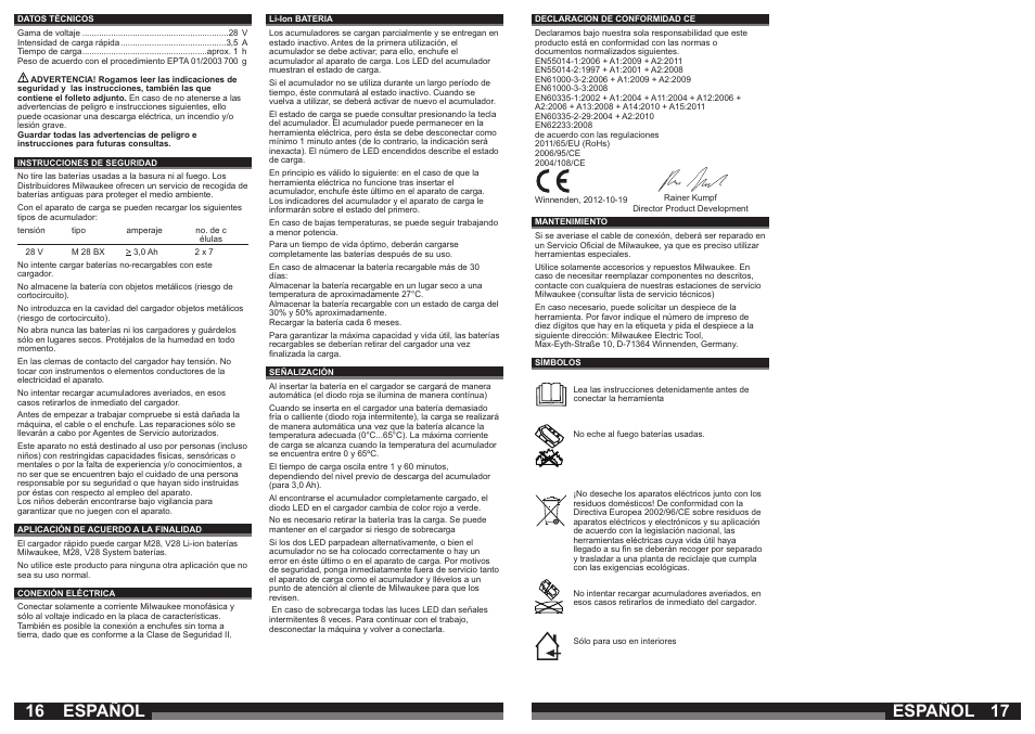 16 17 español español | Milwaukee M28 C User Manual | Page 9 / 33