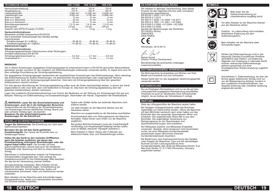 Deutsch | Milwaukee HDE 10 RQX User Manual | Page 10 / 37