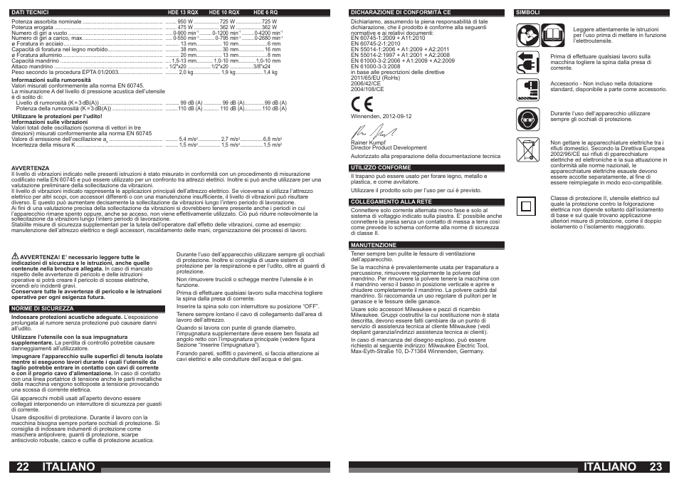 Italiano | Milwaukee HDE 10 RQX User Manual | Page 12 / 37