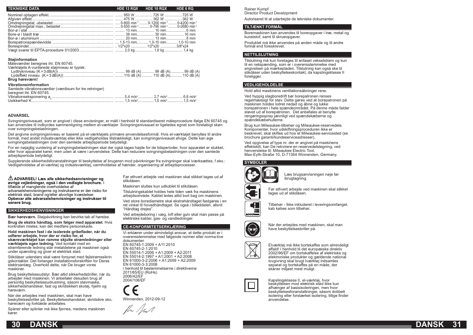 Dansk | Milwaukee HDE 10 RQX User Manual | Page 16 / 37