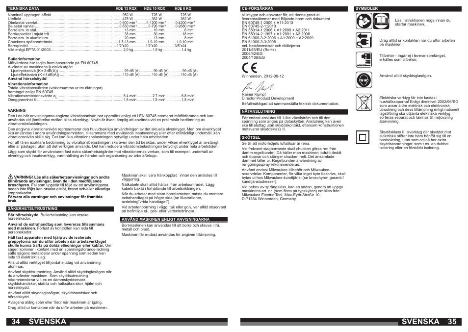 Svenska | Milwaukee HDE 10 RQX User Manual | Page 18 / 37