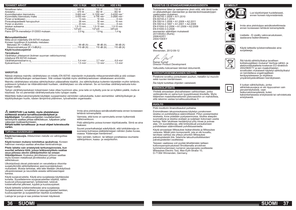 Suomi | Milwaukee HDE 10 RQX User Manual | Page 19 / 37