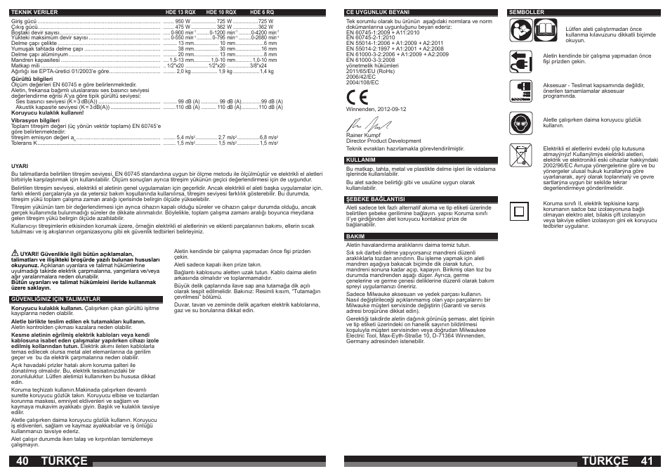 Türkçe | Milwaukee HDE 10 RQX User Manual | Page 21 / 37