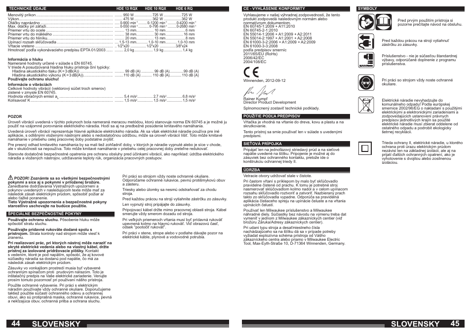 Slovensky | Milwaukee HDE 10 RQX User Manual | Page 23 / 37