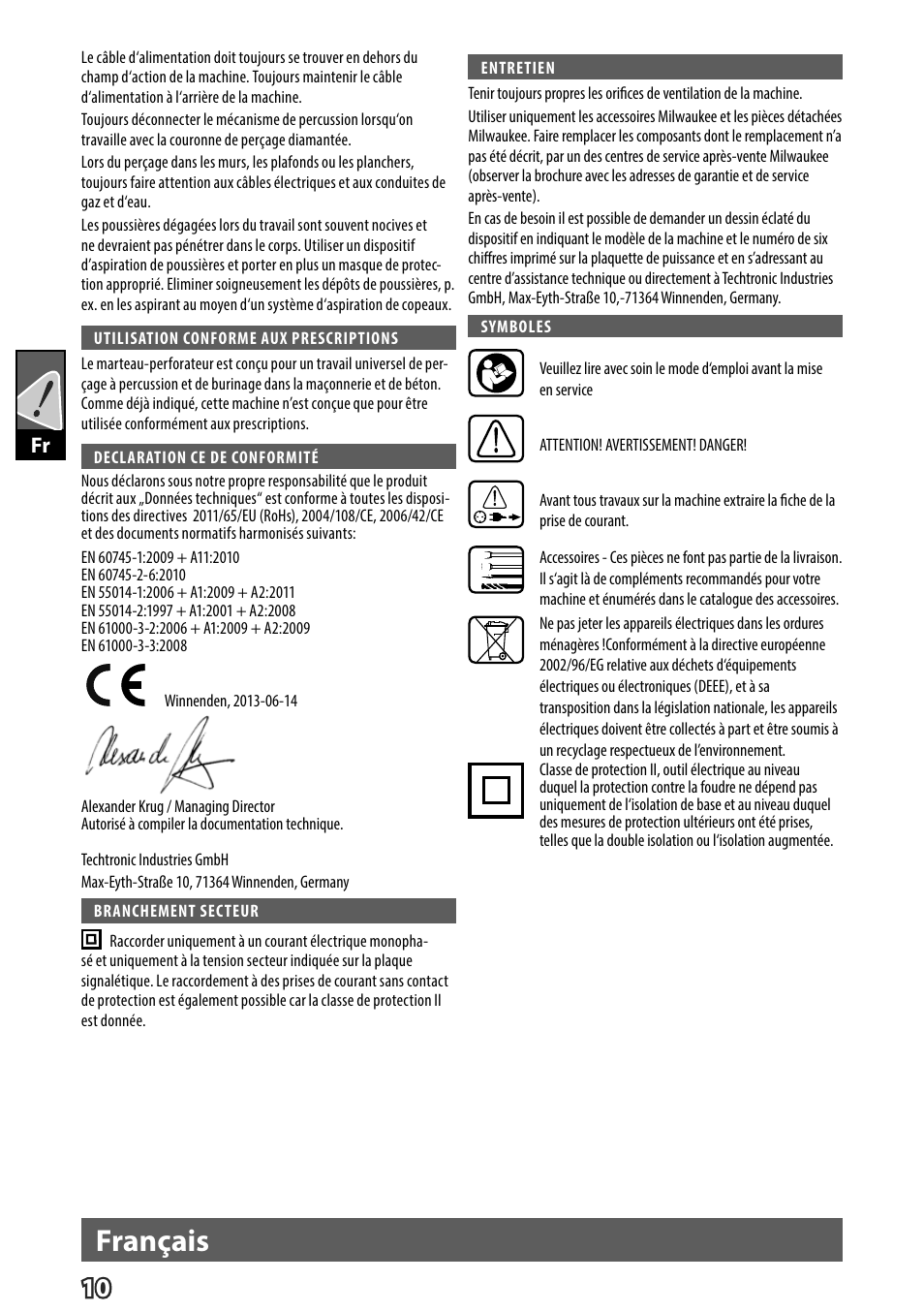 Français | Milwaukee K 540 S User Manual | Page 13 / 62