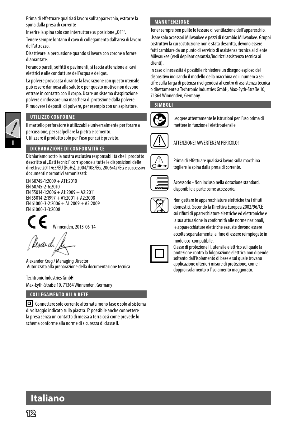 Italiano | Milwaukee K 540 S User Manual | Page 15 / 62