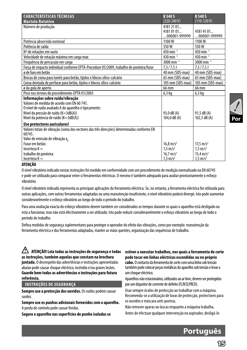 Português | Milwaukee K 540 S User Manual | Page 18 / 62