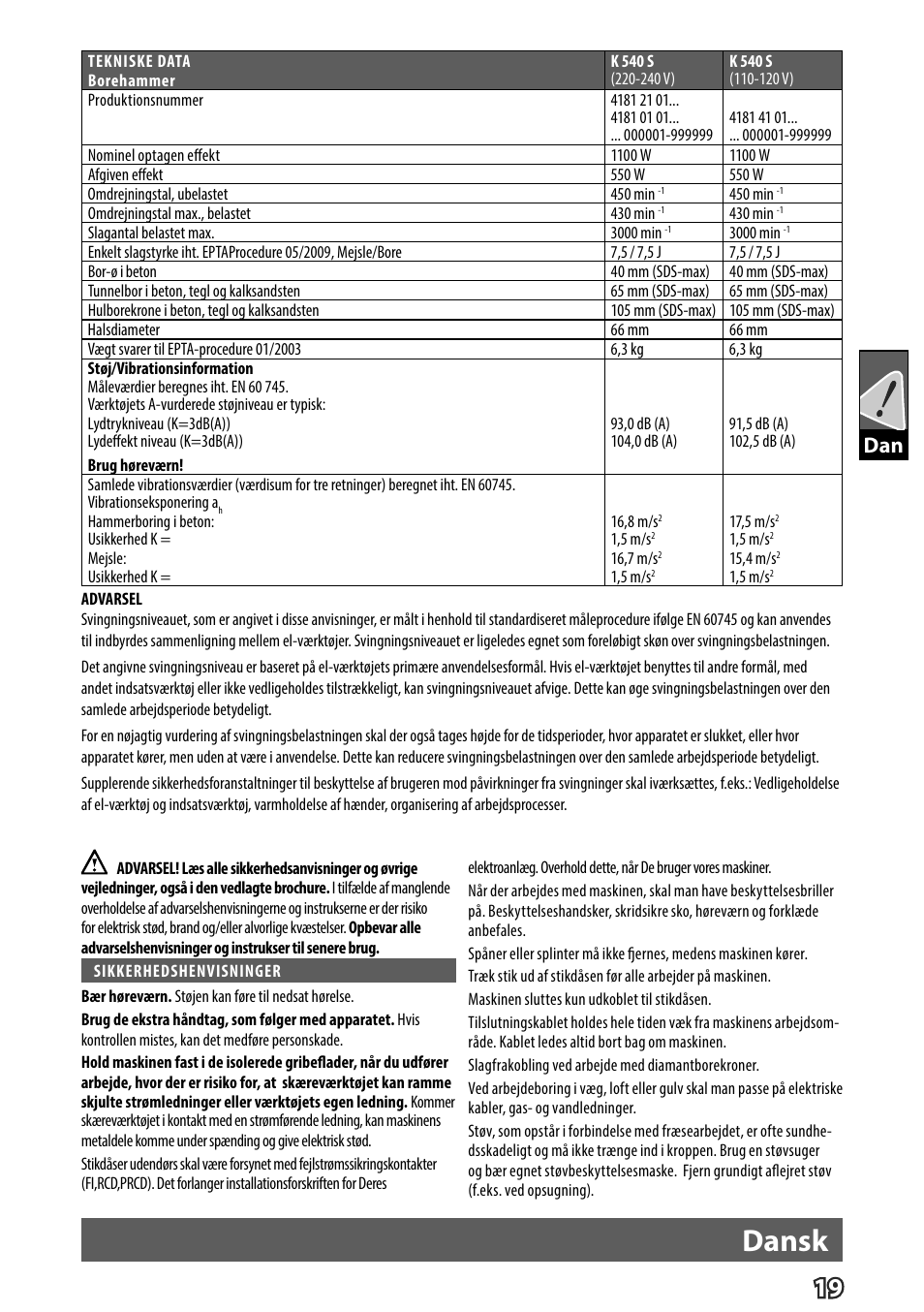 Dansk | Milwaukee K 540 S User Manual | Page 22 / 62