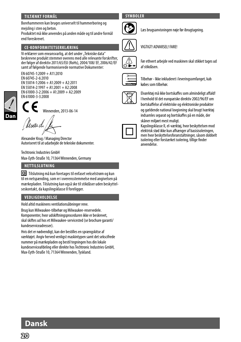 Dansk | Milwaukee K 540 S User Manual | Page 23 / 62