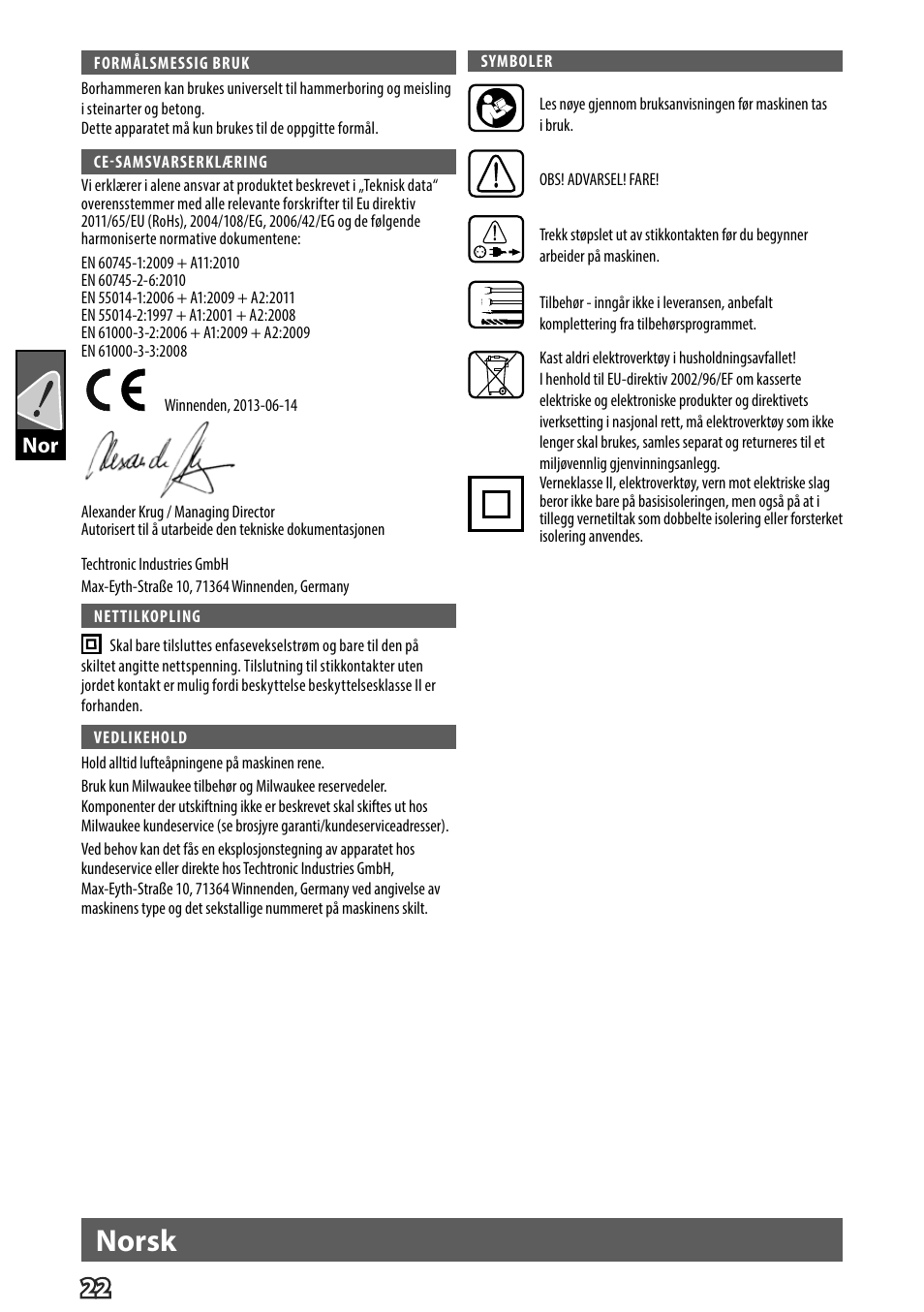 Norsk | Milwaukee K 540 S User Manual | Page 25 / 62