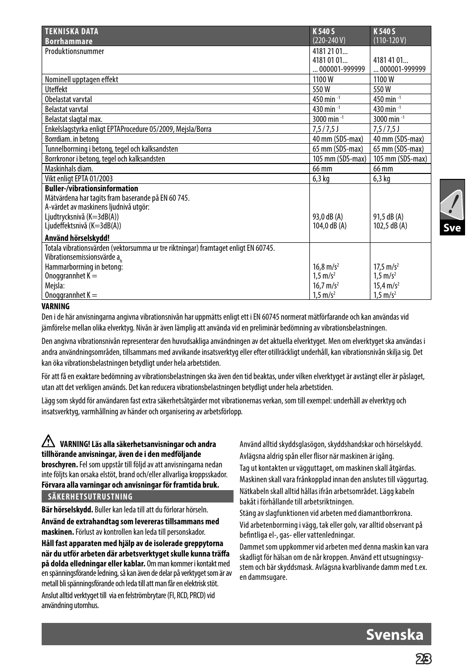 Svenska | Milwaukee K 540 S User Manual | Page 26 / 62