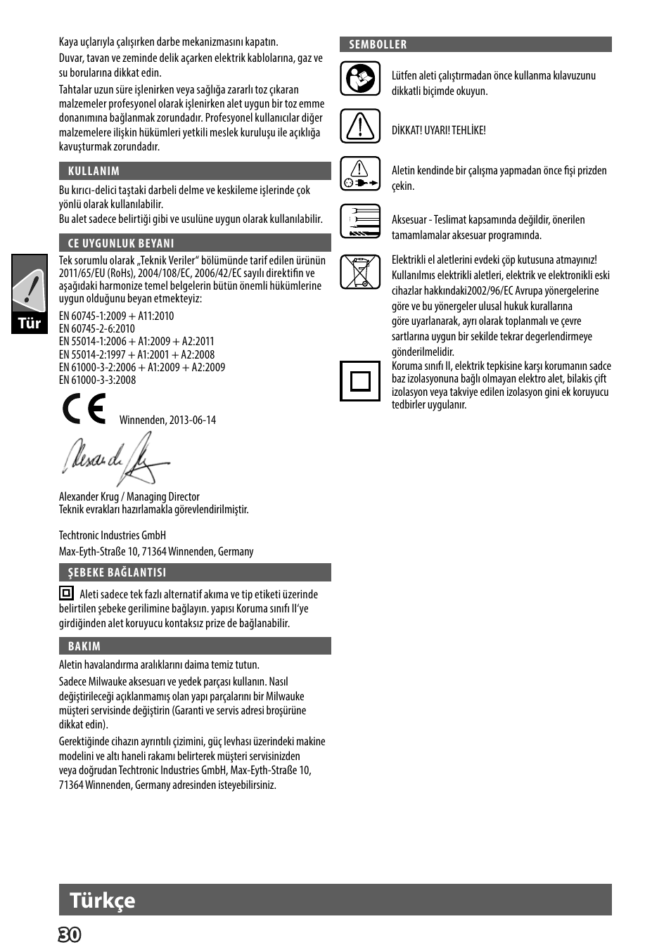 Türkçe | Milwaukee K 540 S User Manual | Page 33 / 62