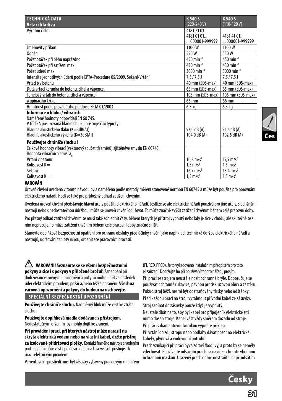 Česky | Milwaukee K 540 S User Manual | Page 34 / 62