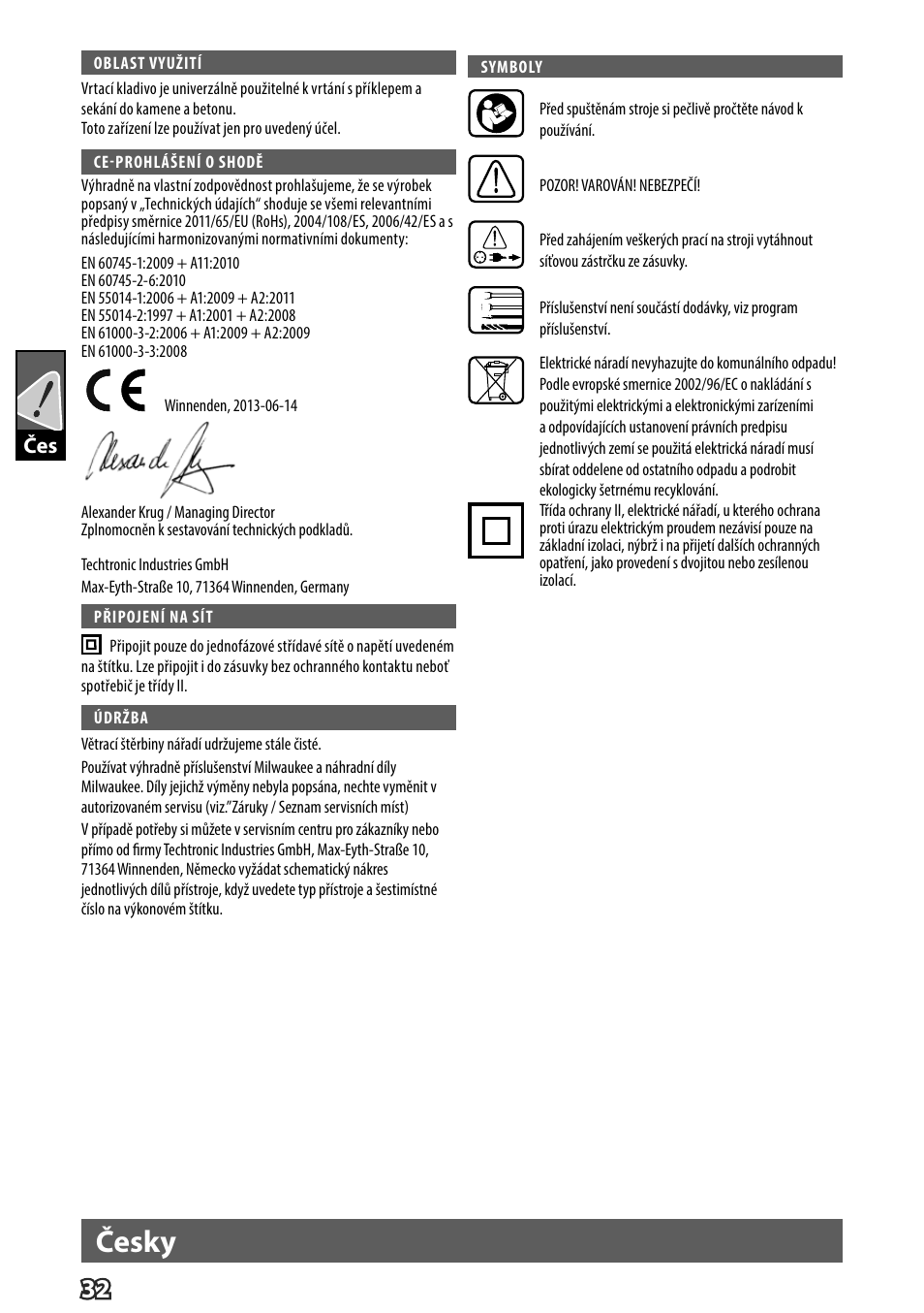 Česky | Milwaukee K 540 S User Manual | Page 35 / 62