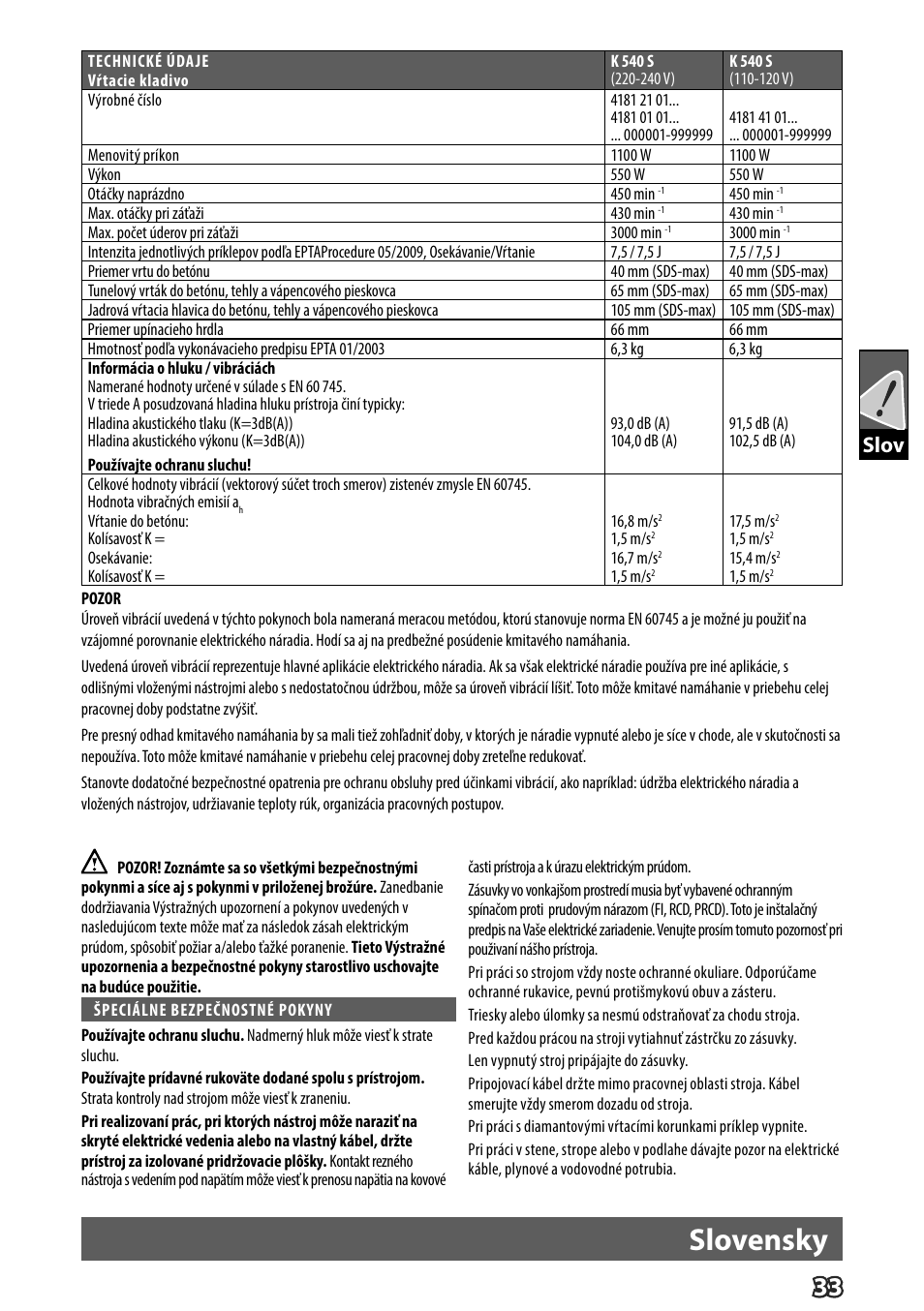 Slovensky, Slov | Milwaukee K 540 S User Manual | Page 36 / 62