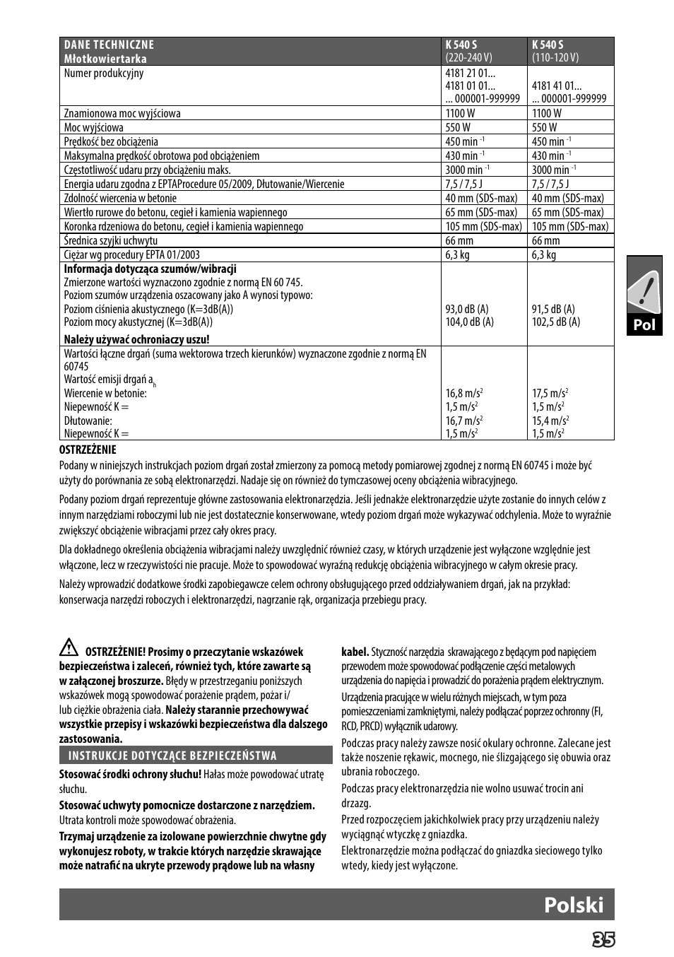 Polski | Milwaukee K 540 S User Manual | Page 38 / 62