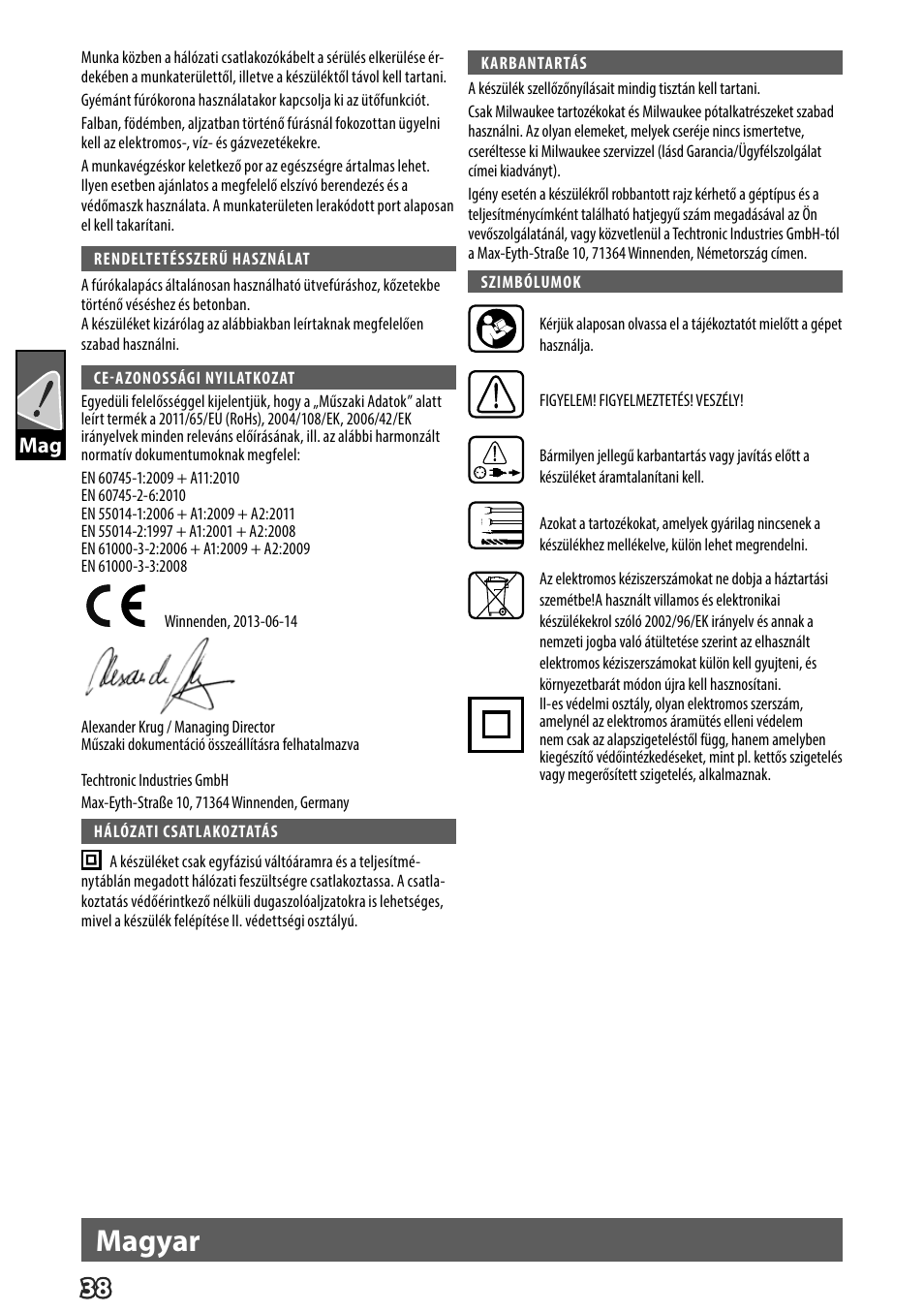 Magyar | Milwaukee K 540 S User Manual | Page 41 / 62