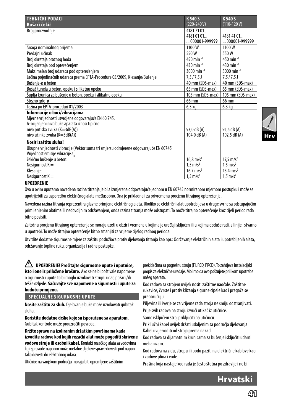 Hrvatski | Milwaukee K 540 S User Manual | Page 44 / 62