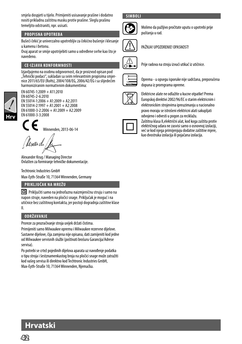 Hrvatski | Milwaukee K 540 S User Manual | Page 45 / 62