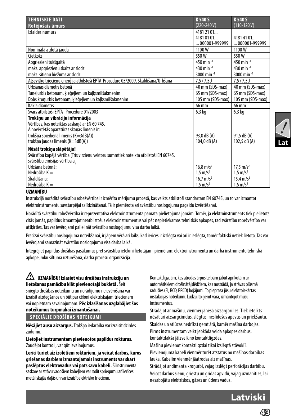 Latviski | Milwaukee K 540 S User Manual | Page 46 / 62