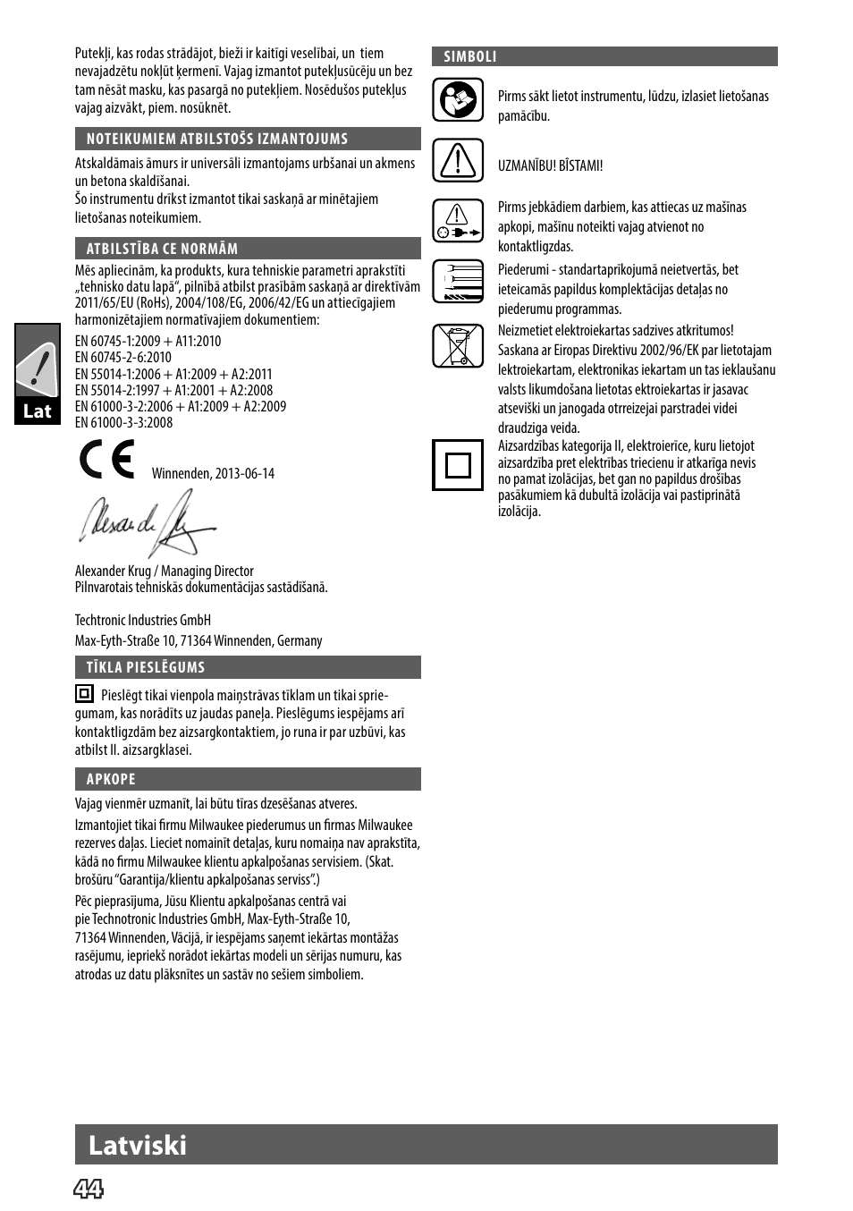 Latviski | Milwaukee K 540 S User Manual | Page 47 / 62