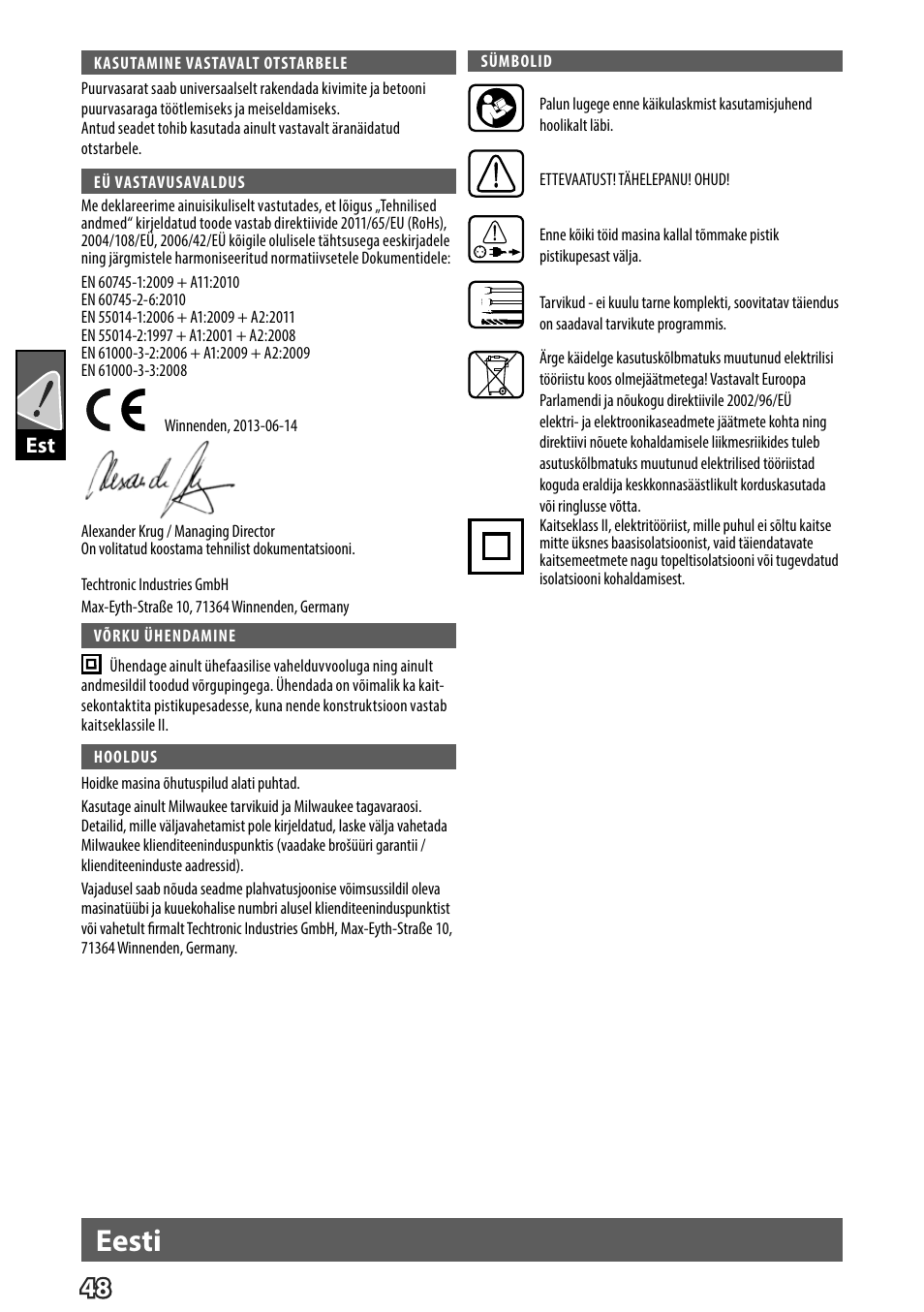 Eesti | Milwaukee K 540 S User Manual | Page 51 / 62