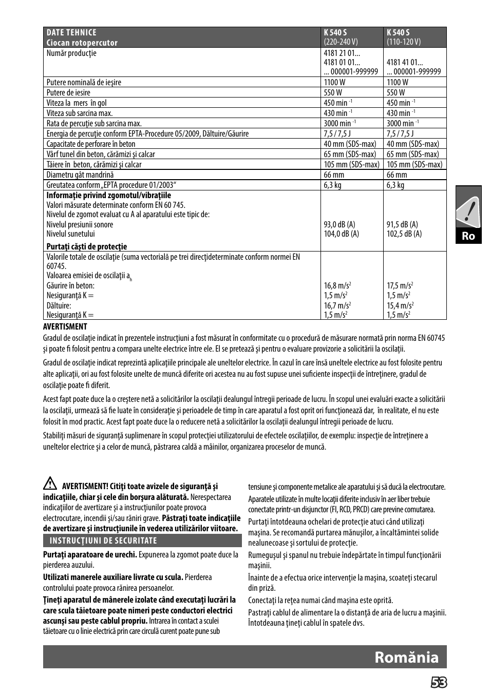 Romănia | Milwaukee K 540 S User Manual | Page 56 / 62