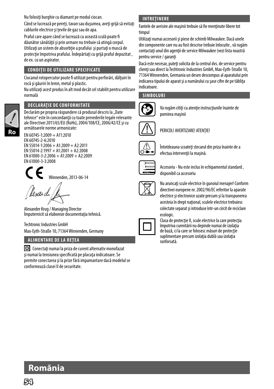 Romănia | Milwaukee K 540 S User Manual | Page 57 / 62