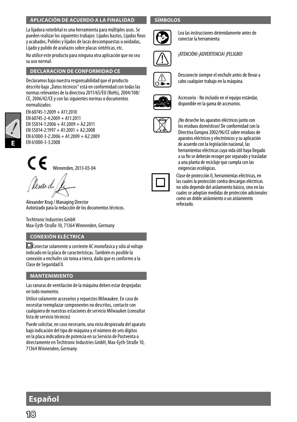 Español | Milwaukee ROS 125 E User Manual | Page 20 / 65