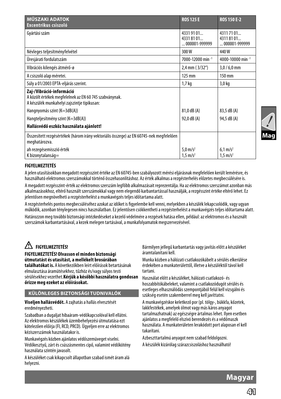 41 magyar | Milwaukee ROS 125 E User Manual | Page 43 / 65