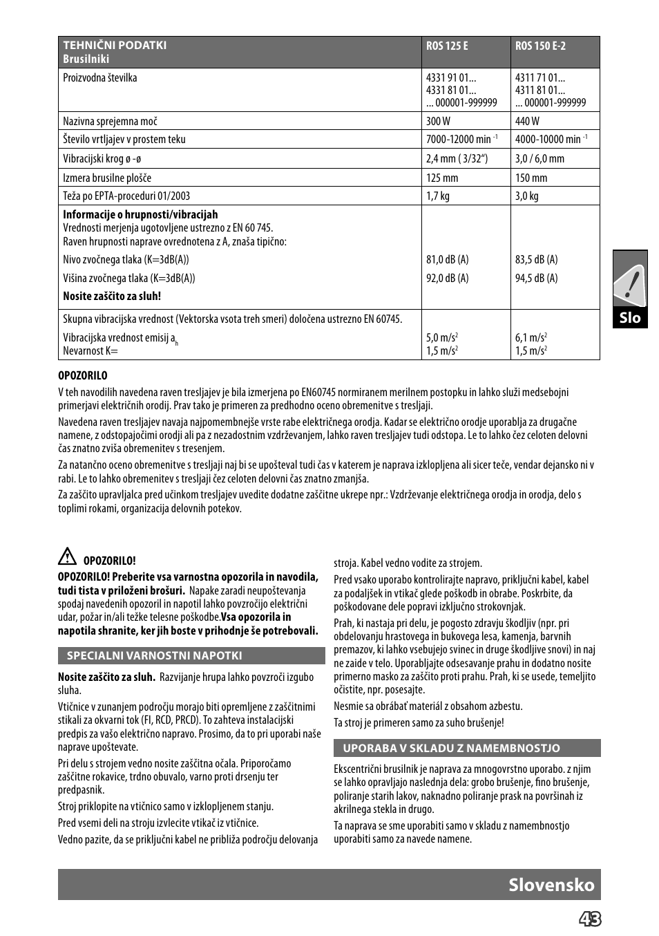 43 slovensko | Milwaukee ROS 125 E User Manual | Page 45 / 65