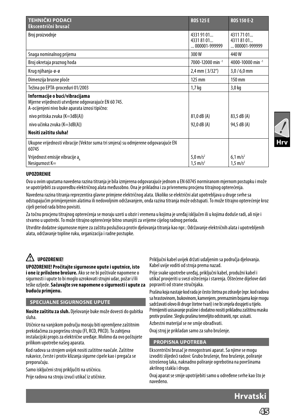 45 hrvatski | Milwaukee ROS 125 E User Manual | Page 47 / 65