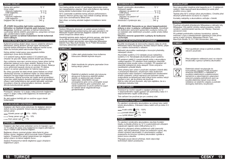 18 19 česky, Türkçe | Milwaukee C 12 PP User Manual | Page 10 / 19