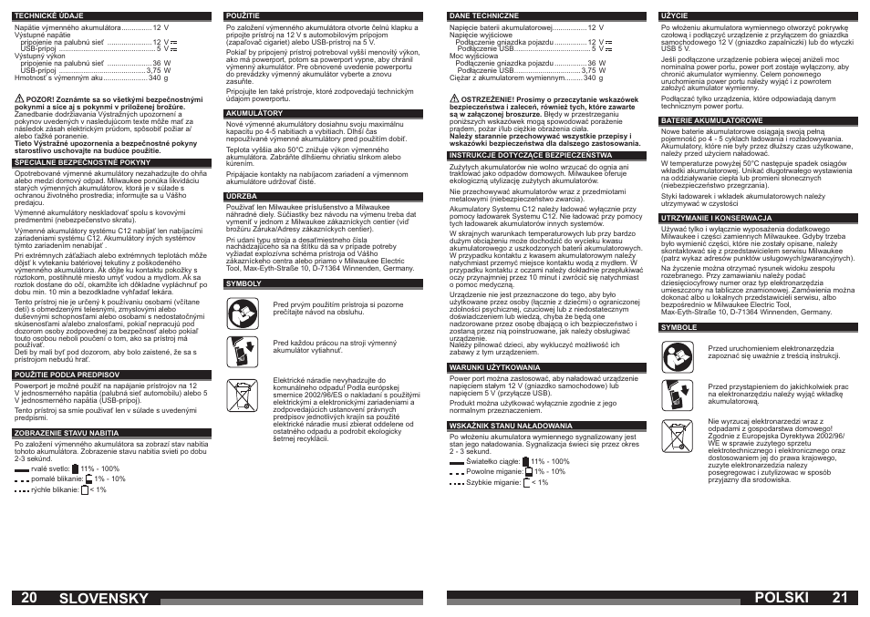 20 21 polski, Slovensky | Milwaukee C 12 PP User Manual | Page 11 / 19