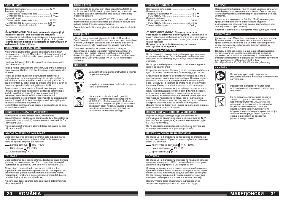 Македонски, România | Milwaukee C 12 PP User Manual | Page 16 / 19