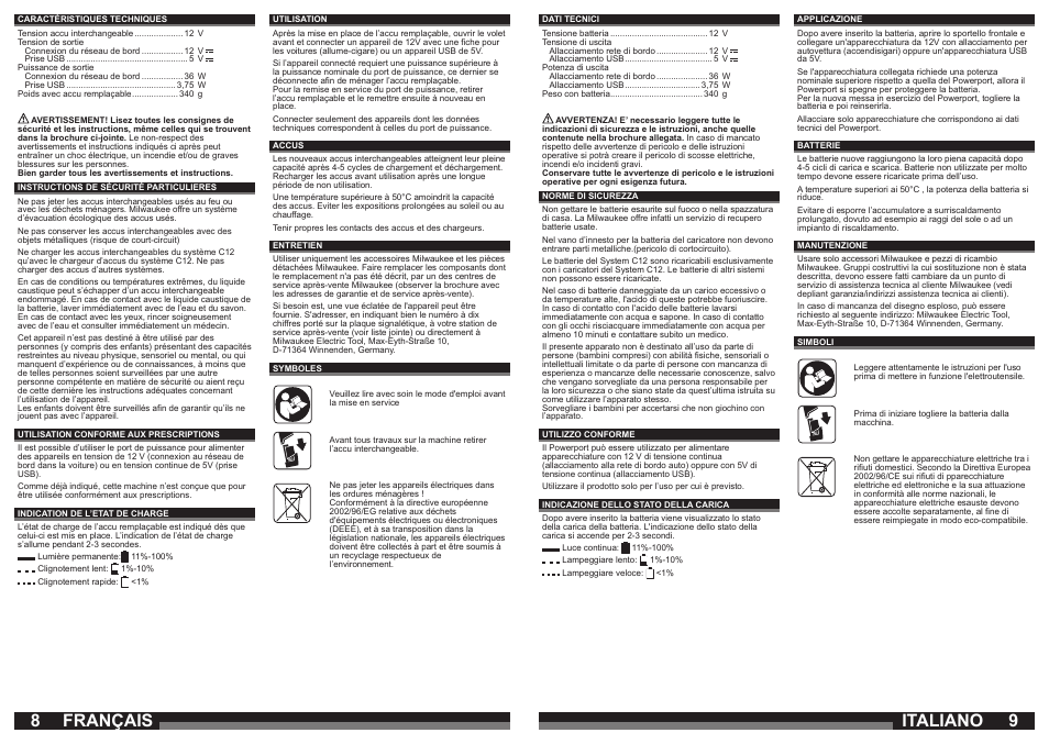 89 italiano, Français | Milwaukee C 12 PP User Manual | Page 5 / 19