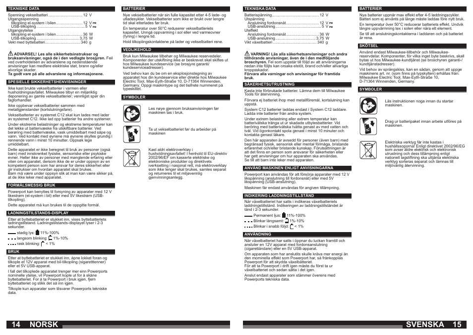 14 15 svenska, Norsk | Milwaukee C 12 PP User Manual | Page 8 / 19