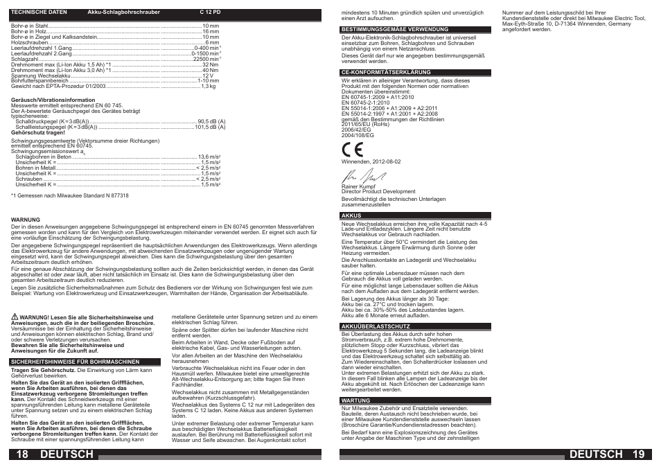 Deutsch | Milwaukee C12 PD User Manual | Page 10 / 36