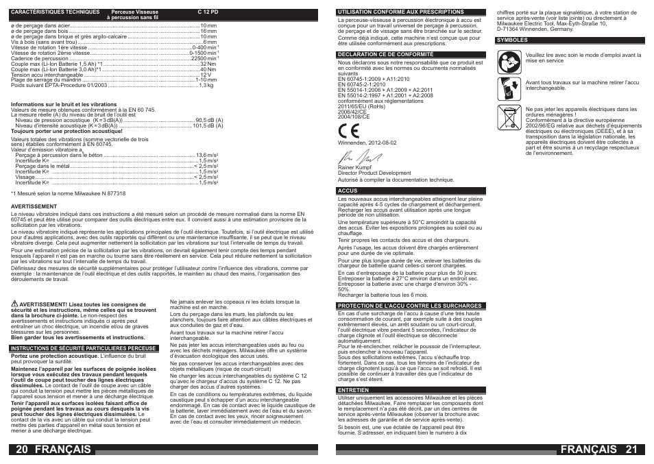 Français | Milwaukee C12 PD User Manual | Page 11 / 36