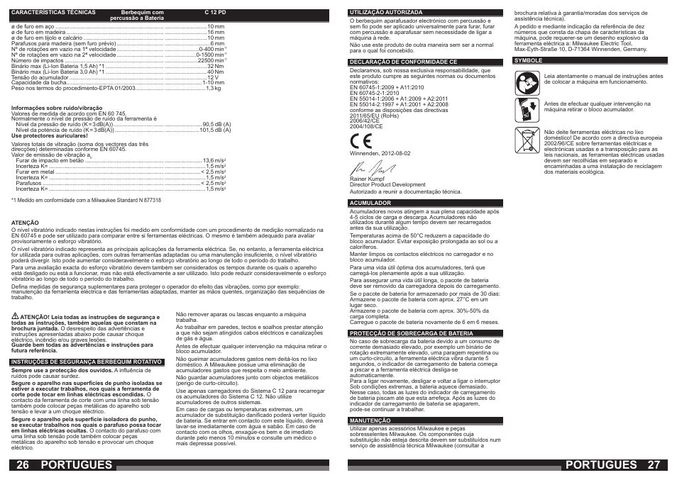 Portugues | Milwaukee C12 PD User Manual | Page 14 / 36