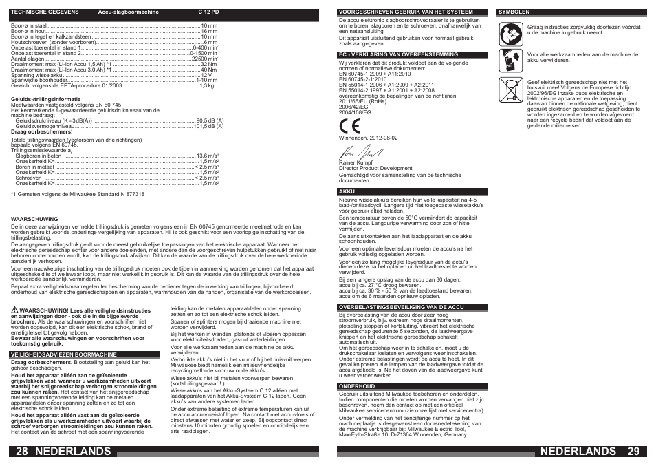 Nederlands | Milwaukee C12 PD User Manual | Page 15 / 36