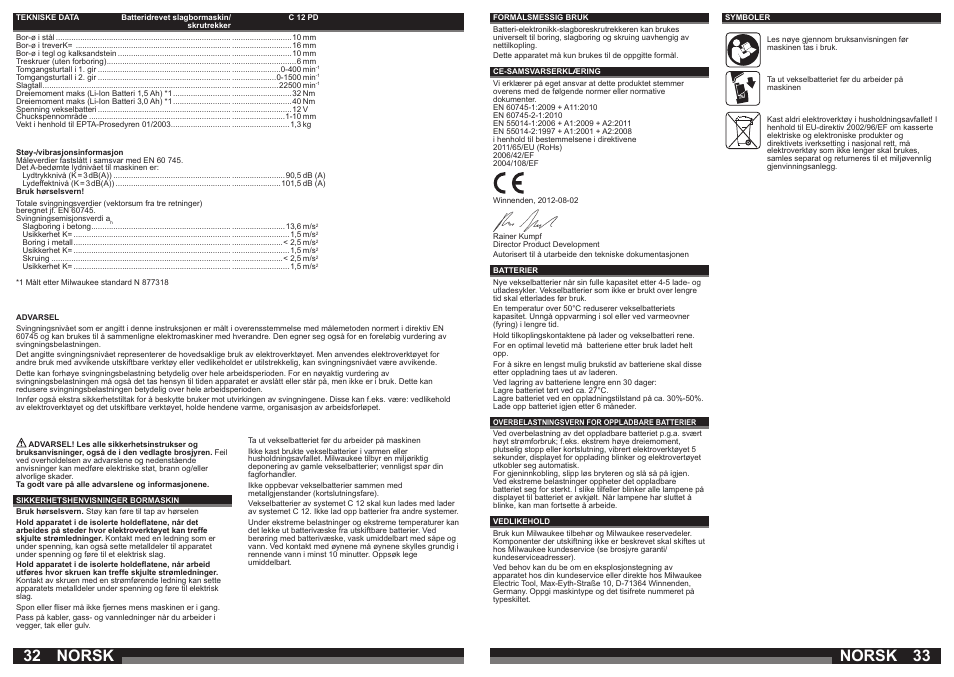 Norsk | Milwaukee C12 PD User Manual | Page 17 / 36