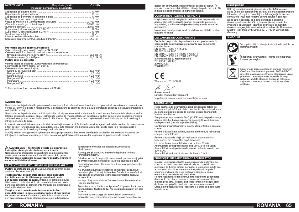 România | Milwaukee C12 PD User Manual | Page 33 / 36