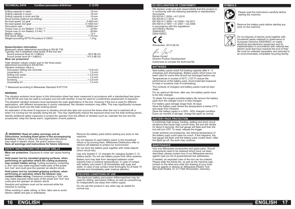 English | Milwaukee C12 PD User Manual | Page 9 / 36