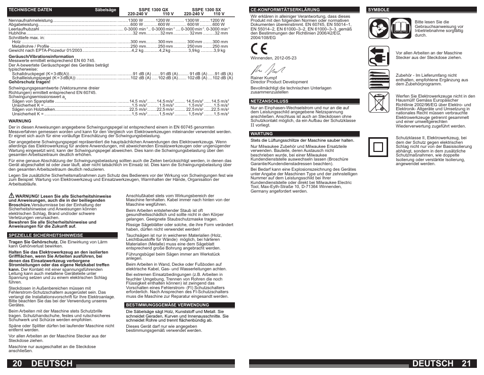 Deutsch | Milwaukee SSPE 1300 QX User Manual | Page 11 / 37